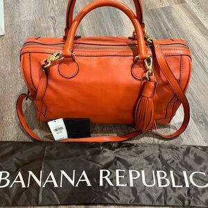 Banana Republic Genuine Leather Orange Handbag with Detachable Crossbody strap